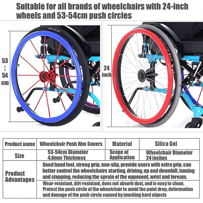 Дюймовий чохол для інвалідного візка, повзункові чохли для крісел колісних, 1 пара нековзких зносостійких чохлів для рук, заднє колесо інвалідного візка, захисний чохол із ковзним кільцем (колір фіолетовий), 24-