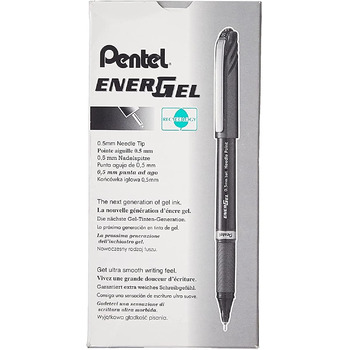 Рідка гелева ручка Pentel EnerGel NV, 0,5 мм, Fine Line Limited, кінчик голки, чорне чорнило, коробка 12 шт. (BLN25-A)