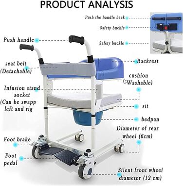 Перенесення підйомника для інвалідного візка 4-в-1 для домашнього використання сходові підйомники, туалетне крісло для інвалідів, транспортне крісло для догляду за людьми похилого віку та інвалідами стилю J