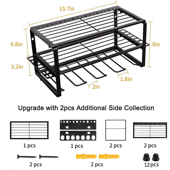Органайзер для електроінструментів Jamiukro, стійка для інструментів на 4 слоти, акумуляторний органайзер для інструменту настінний, тримач для дрилів Тримач інструменту Гараж, зберігання та організація інструментів 4слоти