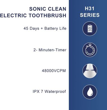 Електрична зубна щітка CallySonic Sonic подвійна упаковка, звукова зубна щітка H31 електрична з 8 щітками, 3 програми чищення, таймер, зарядка через USB тривалістю 45 днів, водонепроникність IPX7, чорний/білий чорний і білий