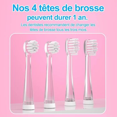 Електрична зубна щітка Seago для дітей від 6 місяців до 4 років, водонепроникна, розумний таймер, світлодіодні лампи з кольором і 4 насадками для щітки, акумулятор для немовлят з батарейками SG513 (рожевий)