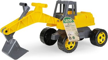 Екскаватор на колесах Lena 02217-Eco GIGA Trucks, потужний гігантський екскаватор для піску близько 70 см, екскаватор з лопатою на 360 градусів, будівельна машина з дерев'яними деталями, висока вантажопідйомність, жовтий, близько 70x28x32 см Еко екскавато