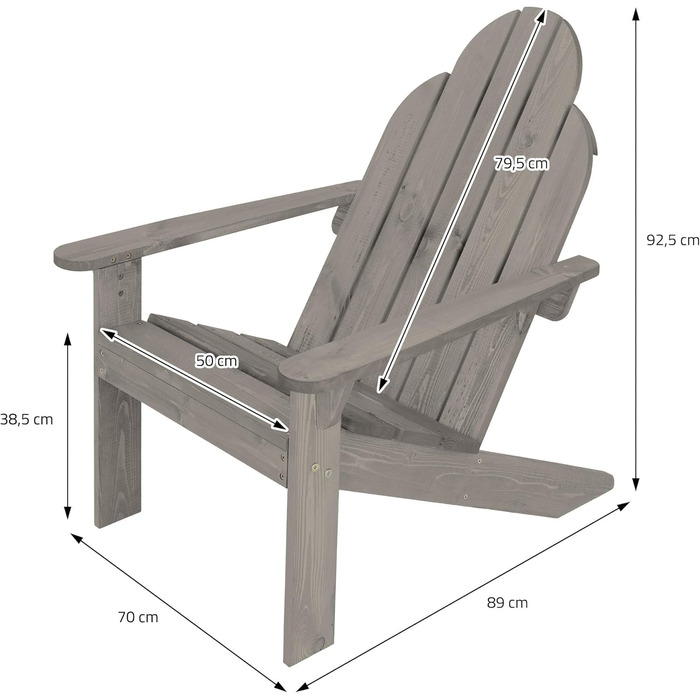 Набір стільців ECD Germany Adirondack з 2 шт. з масиву ялини, 92,5x70x89 см, сірий, садовий стілець зі спинкою та підлокітниками, ергономічний дерев'яний стілець, садове крісло, крісло для відпочинку для балкона, саду, пляжу 2 шт. садовий стілець Adironda