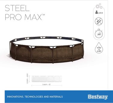 Набір каркасних басейнів Bestway Steel Pro MAX з фільтруючим насосом Ø 366 x 100 см, Ротанговий вигляд (шоколадно-коричневий), Круглий