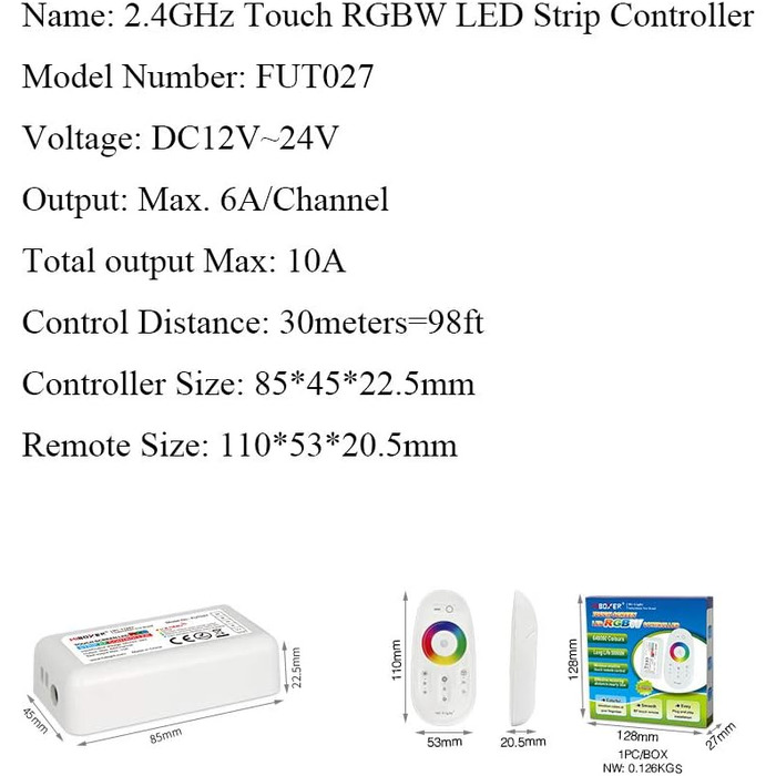 Світлодіодний пульт дистанційного керування LGIDTECH FUT027 Miboxer RGBW приймач контролера 12-24 В, сумісний зі світлодіодною стрічкою RGBW, також можна керувати через APP через концентратор WiFi Gateway