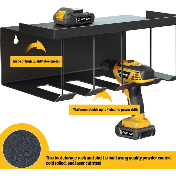 Зберігання інструментів Зберігання Настінне кріплення Акумуляторний ударний дриль-шуруповерт, 4 слоти Надміцна електрична дриль Настінна стійка для зберігання Викрутка Організація Тримач інструменту Стійка для інструментів.