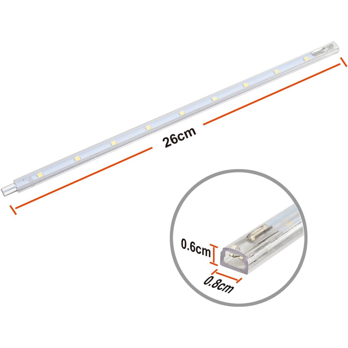 Світлодіодна лампа під шафою з перемикачем 8,5 Вт 760LM Тепле біле світло Стрічка Кухонна лампа Вітрина Освітлення шафи Освітлення шафи зі смугами 6x26 см для кухонної шафи, що розширюється за допомогою вставної системи (35W, 6000k)