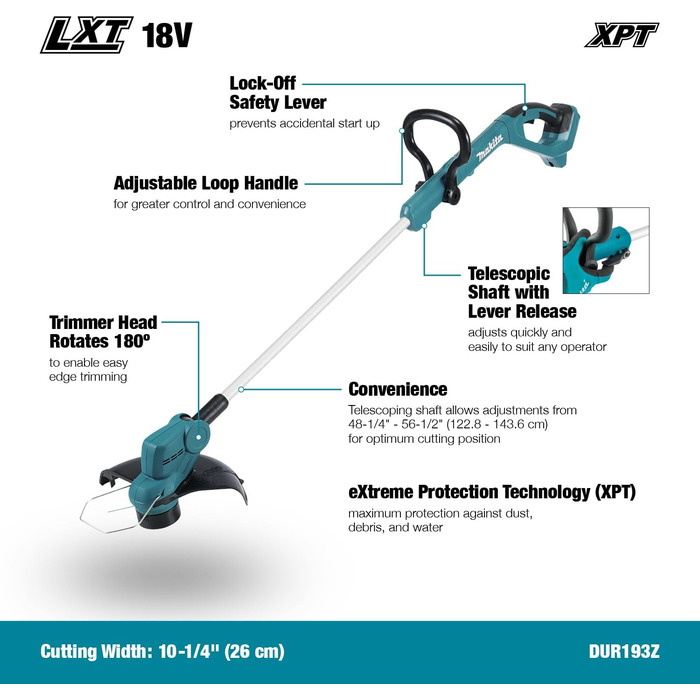 Акумуляторний тример для трави Makita DUR193Z 18V (без акумулятора, без зарядного пристрою) Одинарний