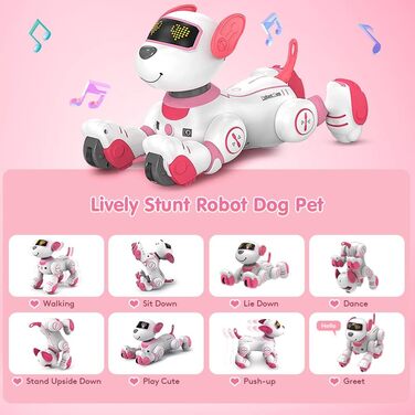 Дитяча іграшка на дистанційному управлінні VATOS Robot Dog - інтерактивна сенсорна іграшка з 17 функціями, програмована танцювальна музика для дівчаток 3-12 років рожевого кольору