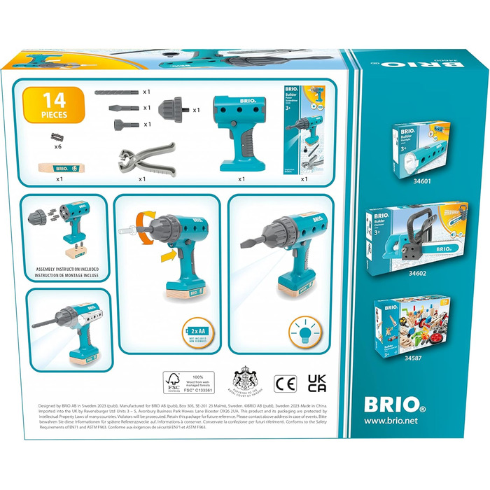 Акумуляторна викрутка BRIO Builder - 34600 Builder - розвиваюча рольова іграшка для дітей віком від 3 років