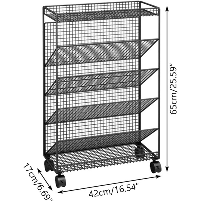 Лоток для документів Whemyreat, Візок з 5 рівнями, Настільний органайзер для файлів на колесах, що блокуються, Органайзер для лотка для листів для паперу, Net Desk File Holder, Організація зберігання (чорний)