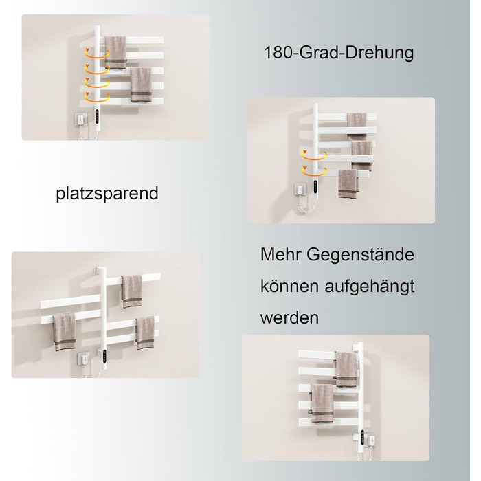 Рушникосушка електрична з терморегулятором Нагрівач для ванної кімнати Рушникосушарка електрична Електричний рушникосушарка на 180 градусів, що вільно обертається, універсальний (білий)