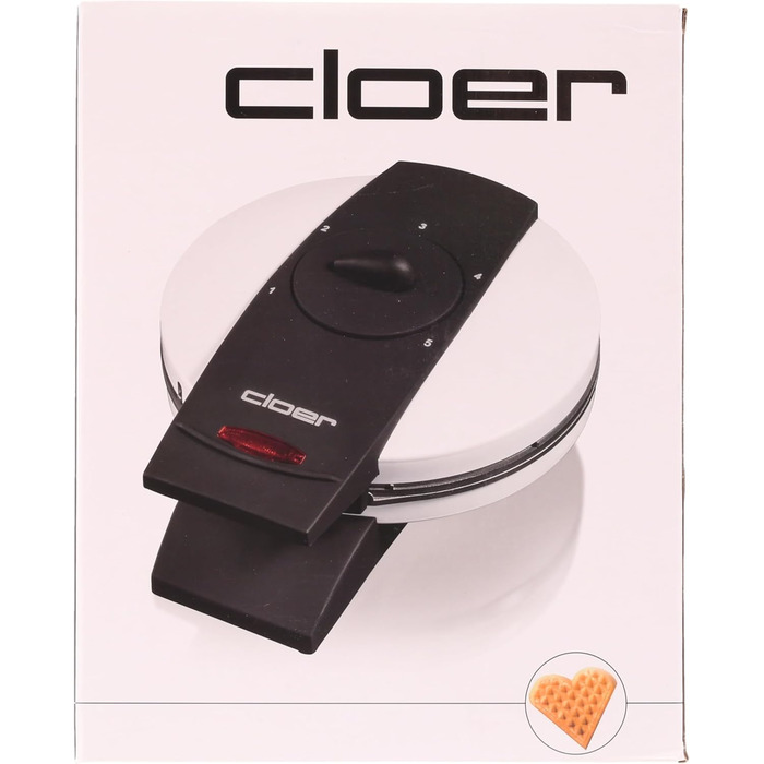 Вафельниця Cloer 1621 для класичних вафель у вигляді серця, 930 Вт, розмір вафель 15,5 см, ступінь підрум'янювання з безмежним вибором, біла, металева біла одинарна