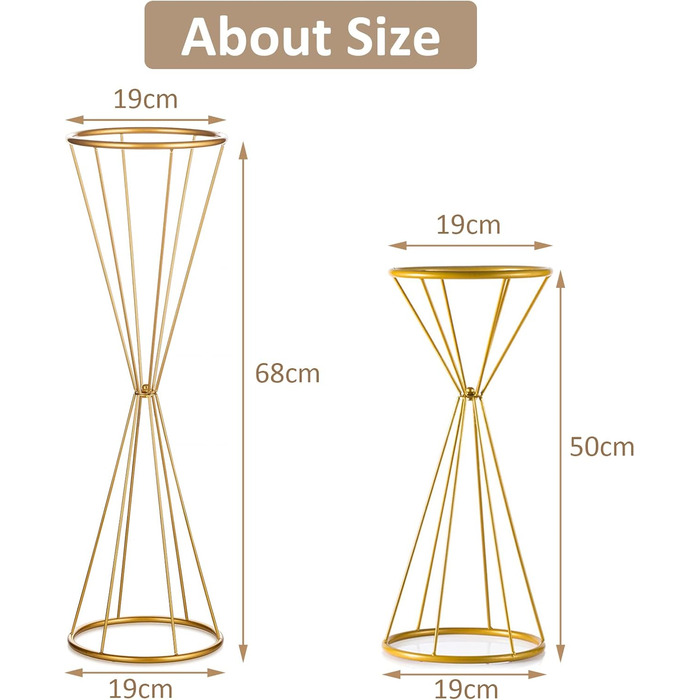 Підставка для квітів Sziqiqi Золото для весілля 68 см висока ваза для труб для столів Весільний прийом Набір з 2 центральних частин Прикраса для вечірки День народження Подія Фестиваль Святкування Золото-68см 2