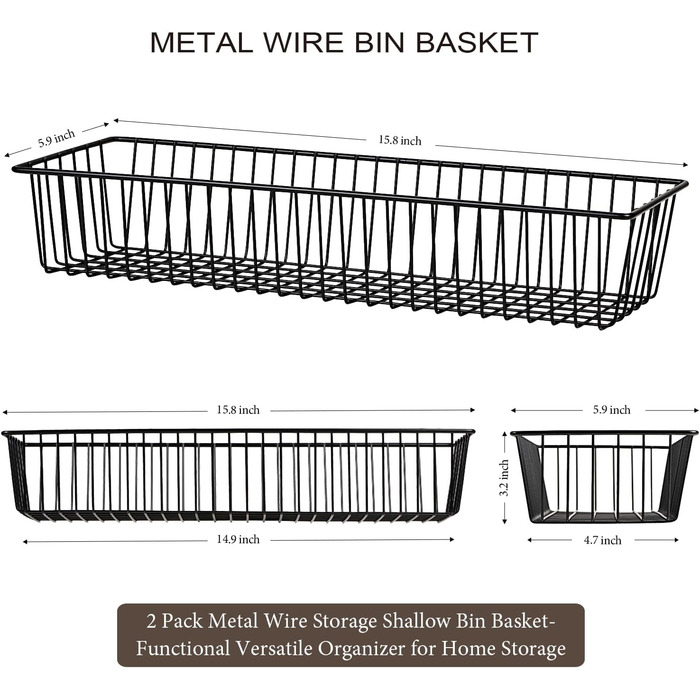 Кошик для зберігання металевого дроту для декору фермерського будинку SheeChung (2 шт.) - Сільський тримач туалетного рулону - Організатор зберігання для ванної кімнати, кухонних шаф, комори, пральні, шаф, чорний 2 пакети великий