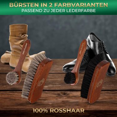 Набір щіток для взуття з кінського волосу - Щітки для взуття зі справжнього кінського волосу - Ручка з лакованого дерева бука I Щітка (щітки) для гладкої шкіри - 2 глянцеві щітки та 2 тигельні щітки виробництва Німеччини