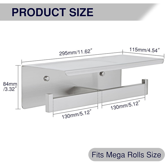 Подвійний тримач для туалетних рулонів Alise для ванної кімнати, тримач для туалетних рулонів з поличкою, двома самоклейками та свердлом для стіни, нержавіюча сталь GYT5002-LS SUS304, шліфований нікель