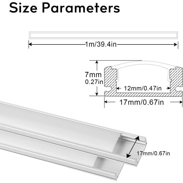 Світлодіодний алюмінієвий профіль SENXINGYAN 1 м, 12 упаковок V-подібного світлодіодного профілю/світлодіодних каналів із молочно-білою кришкою, світлодіодні дифузори з торцевими кришками, монтажними затискачами та кутовими з'єднувачами (молочно-U-подібна