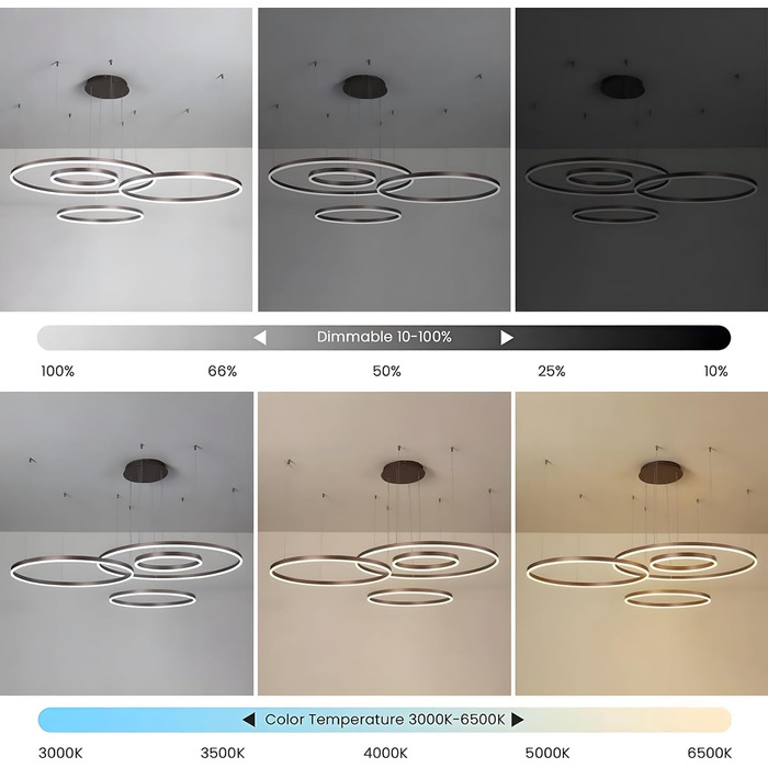 Металева світлодіодна люстра WayLuoung 3 кола 204060см Стельовий підвісний світильник з кільцями 45 Вт, пульт дистанційного керування з регулюванням яскравості 3000-6000K, підвісний світильник з акриловим абажуром, вітальня, спальня, фойє, їдальня (коричн