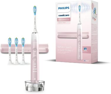 Електрична зубна щітка Philips Sonicare DiamondClean, серія 9000, спеціальне видання - звукова зубна щітка, засіб для чищення зубів, 4 шт. C3 Premium Plaque Defense насадки, рожева (модель HX9911/79)