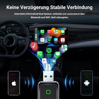 Бездротовий адаптер NVKHG Carplay 2-в-1 для Apple CarPlay/Android Auto з адаптером Type-C, перетворює дротове на бездротове, підключи та працюй, з'єднання Bluetooth/WIFI на мобільний телефон