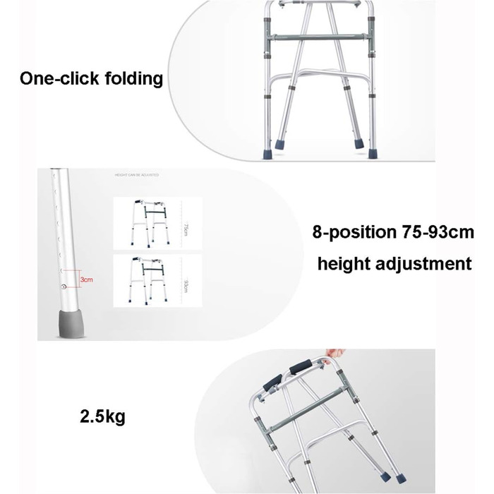 Алюмінієва рама для ходьби, розбірна, легка, допоміжна для ходьби, з 2 колесами для людей похилого віку
