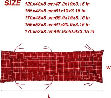 Подушки для садових шезлонгів, переносні подушки для шезлонга, нековзна подушка для відпочинку на відкритому повітрі Garden Terrace Пляж (без стільців), червона, 170x48x8см 170x48x8см червона