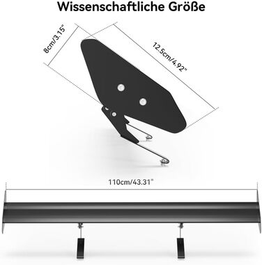 Задній спойлер Автомобіль GT Задній спойлер, Автомобільний спойлер крила регульований алюмінієвий Автомобільний заднє крило Універсальний GT Задній спойлер чорний (110CM)-2