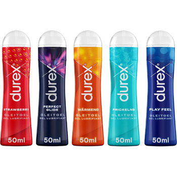 Гель-лубрикант 5 упаковок Durex Play Trial Set з Warming Sparkling Perfect Glide Feel Sweet Strawberry у дозуючих пляшках 50 мл