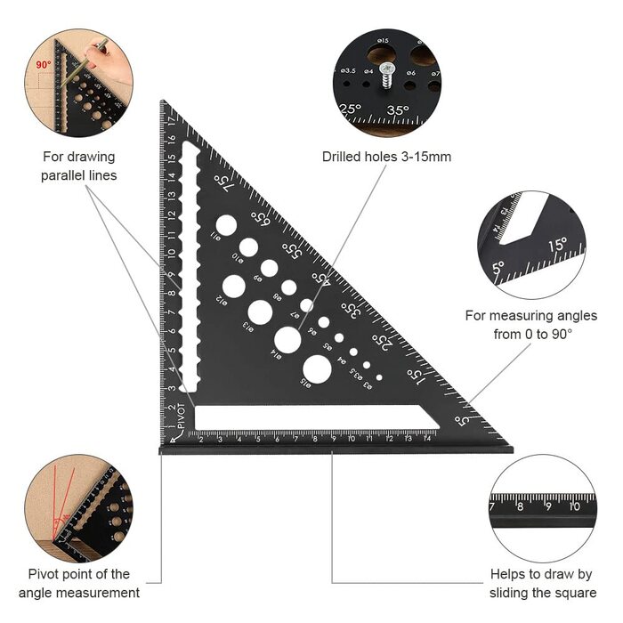 Кутник комбінований 300 мм, кутник столярний 180 мм, набір столярних олівців олівець12 грифелівголка для розмітки - багатофункціональний набір трикутних лінійок столярних для вимірювання та розмітки