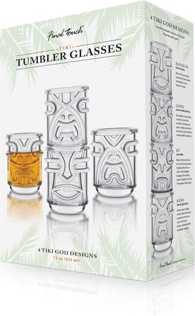 Останній штрих TIKI Скляні стакани для коктейлів TUMBLERS, що складаються, CLEAR Прозорі 355 мл Гавайська тематика 4 шт. и - TK5303 Сучасна прозора прозорість