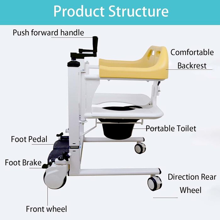 Підйомник для пацієнта додому, підйомник для перенесення пацієнта, крісло для перенесення інвалідного візка з розділеним сидінням на 180, портативне транспортне крісло колісне, допомога для перенесення ліфта для пацієнтів з обмеженими можливостями