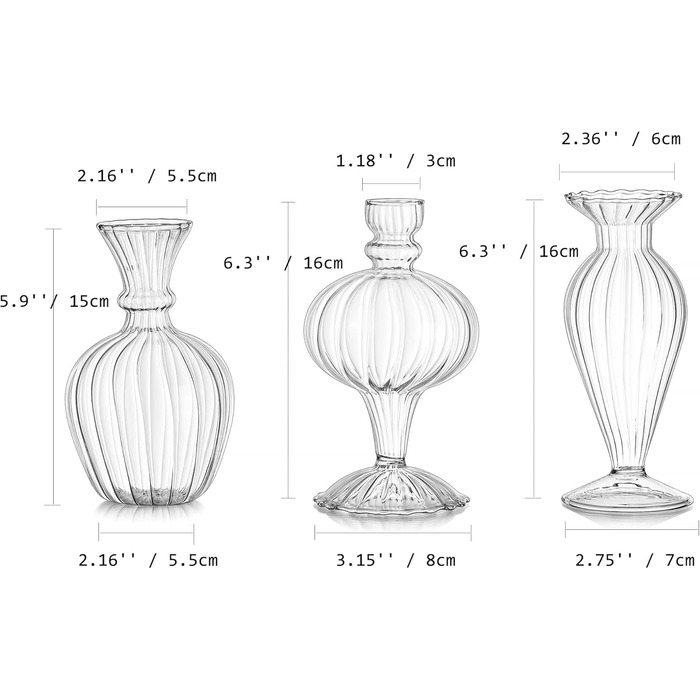 Вінтажна маленька ваза зі скла набір з 3 скляних ваз ручної роботи Вази Міні-ваза для квітів Маленька прозора естетична вузька скляна ваза для прикраси столу Настільна ваза Скляна ваза Набір для весілля Вітальня Сухі квіти Квіти троянди