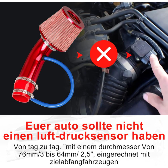 Універсальний спортивний повітряний фільтр CarBole Повітряне охолодження автомобіля Комплект повітрозабірних фільтрів Універсальна система впуску повітря з вуглецевого волокна зі шлангом червоним