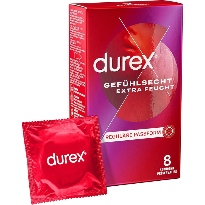 Презервативи Durex Sensitive - Gossamer Thin Extra Moist зі змащувальним покриттям для більш інтенсивних відчуттів - 2 упаковки (2 x 8 шт. ) 8 шт. (2 упаковки)