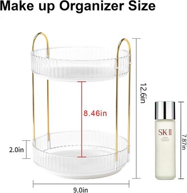 Органайзер для макіяжу MOACC, що обертається на 360, органайзери для макіяжу для комода Туалетний столик Система зберігання засобів для догляду за шкірою, 2 шари, прозорий 2 шари прозорий
