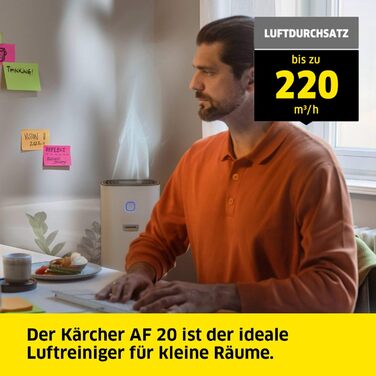 Очищувач повітря Krcher AF 20, потік повітря 220 м/год, розмір приміщення - 20-40 м, видаляє 99,95 частинок розміром до 0,3 мкм, таких як дрібний пил, аерозолі, алергени та запахи, автоматична функція, таймер, нічний режим