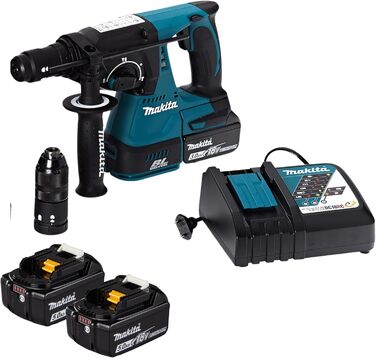 Акумуляторний комбінований перфоратор Makita DHR243RTJB для SDS-PLUS 18В чорного кольору / 5,0 Ач, 2 акумулятора зарядний пристрій в MAKPAC