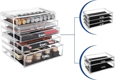Органайзер для макіяжу SONGMICS, 2 шт. абельовані коробки для зберігання ювелірних виробів та косметики, з 5 шухлядами, пластикові, різдвяні, прозорі JMU32TP