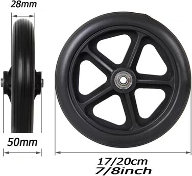 Ролики для інвалідних візків, 1 пара, 7 дюймів/8 дюймів, ролики для інвалідних візків, заміна передніх коліс, шини для інвалідних візків, ручна заміна коліс для інвалідних візків, аксесуари для інвалідних візків (розмір 7 дюймів/17 см) 7in/17cm