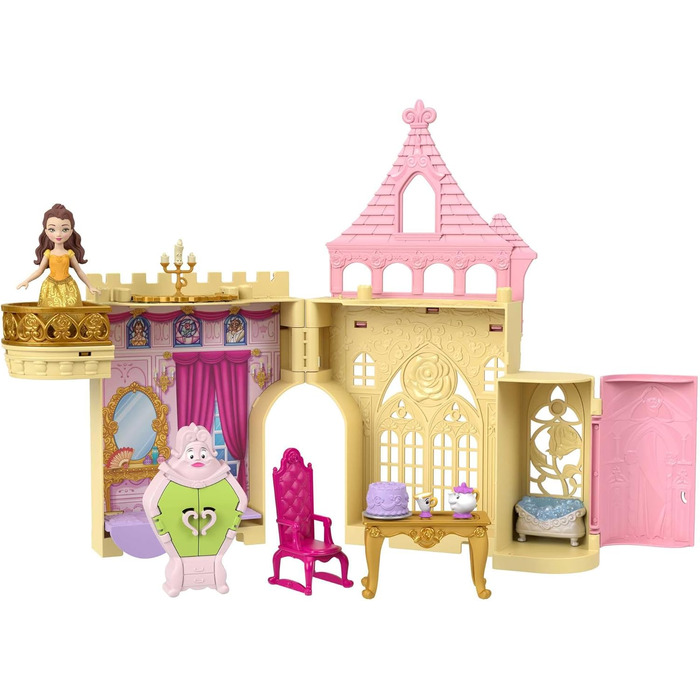 Іграшка Disney Princess, ляльковий будиночок Belle's Stacking Castle з маленькою лялькою та 8 деталями, натхненний фільмом Діснея, іграшки для подорожей та подарунки для дітей Belle's Castle, 52 -