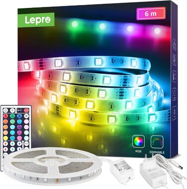 Світлодіодна стрічка Lepro 6M, RGB світлодіодна стрічка самоклеюча 5050 SMD, світлодіодна стрічка 24 В постійного струму, світлодіодна стрічка IP20, світлодіодна стрічка з регулюванням яскравості за допомогою блоку живлення Контролер дистанційного керуван