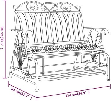 Лавка-гойдалка Tidyard 2-місне крісло-гойдалка Садова лавка Садова гойдалка Лавка Лавка для парку Лавка Металеві садові меблі для паркового саду Патіо Балкон, 114см Чорна сталь