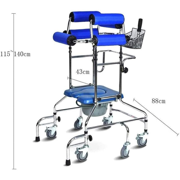 Допоміжний засіб для ходьби дорослих, Допоміжний засіб для ходьби з туалетним стільцем для тренування реабілітації нижніх кінцівок, колеса, конструкція проти падіння, прикраса