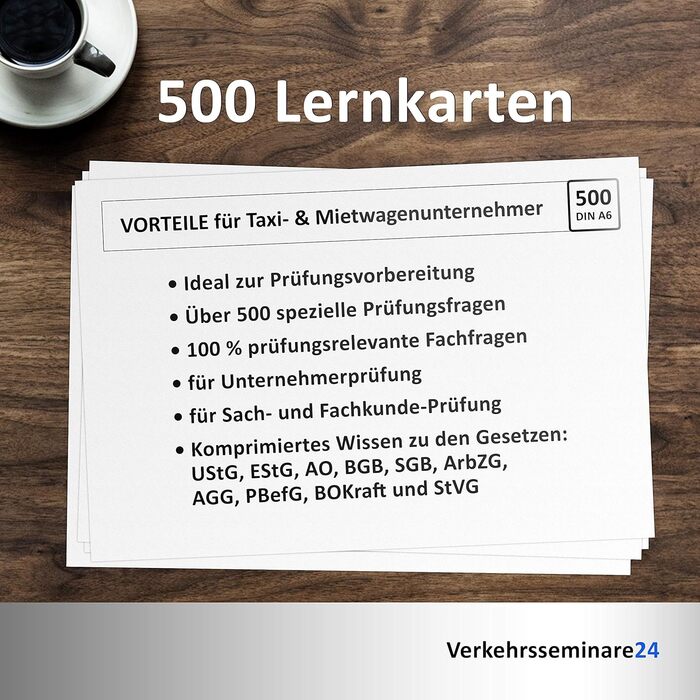 Флеш-картки Підприємець з прокату таксі з Verkehrsseminare24 500 флеш-карток у комплекті з коробкою для зберігання