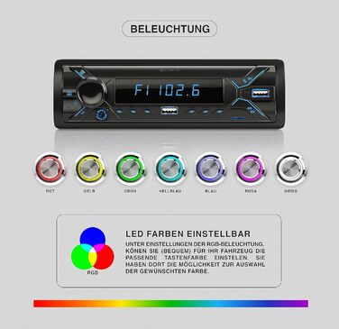 Універсальна автомагнітола 1 DIN з 2 USB-роз'ємами, MP3, RDS, ID3, RGB, AUX, SD слот для карти, функція гучного зв'язку, пульт дистанційного керування, 895M