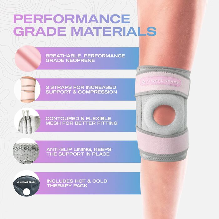 Завжди напоготові, бандаж для колінного суглоба з інтегрованою терапією теплом і холодом, стабілізатори відкритого бандажа надколінка при болях у коліні, розривах меніска, травмах зв'язок (рожевий і сірий)