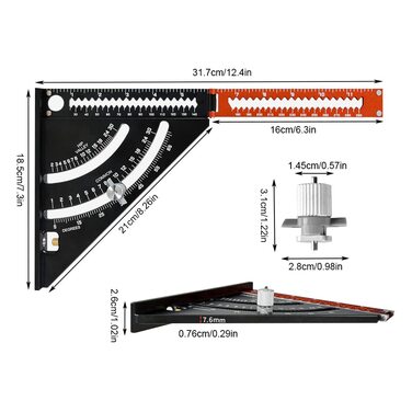 Столярний косинець, 6-дюймовий багатофункціональний регульований упорний косинець, багатокутний складний трикутник лінійка транспортир з алюмінієвого сплаву, упорний косинець для деревообробки, DIY