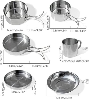 Посуд для кемпінгу, 8 предметів - каструлі з нержавіючої сталі, посуд для кемпінгу похідний кухонний набір з 8 предметів, портативний кухонний посуд для кемпінгу та кілька